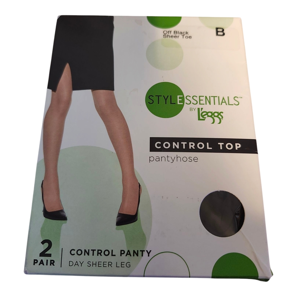 L'EGGS Off Black Control Top Pantyhose SIZE B Sheer
